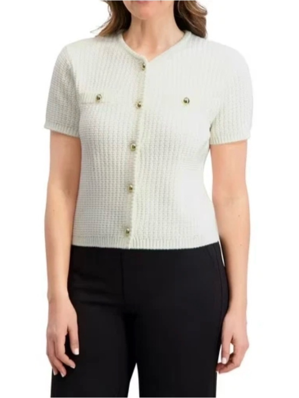 French Connection Women's Cream Sweater Cardigan Gold Buttons NWT Small